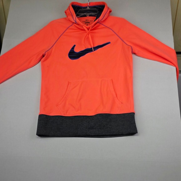 Nike Therma FIT Hoodie Women's Medium Neon Coral w Purple Swoosh Athletic - Picture 6 of 8
